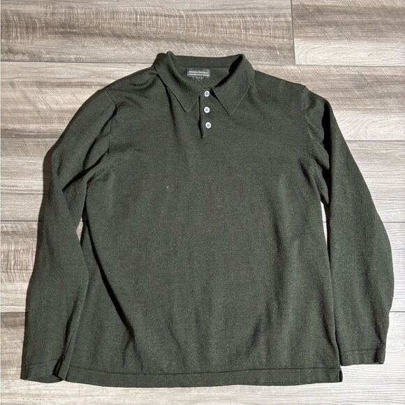 Men’s Banana Republic Green Long Sleeve Polo Shirt Size M Extra Fine Marino Wool - Picture 1 of 5